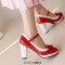 Round Toe Cute Bowknot Chunky Heels Lolita Vintage Mary Janes Platforms Pumps - Blue Patent