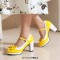 Round Toe Cute Bowknot Chunky Heels Lolita Vintage Mary Janes Platforms Pumps - Yellow Patent