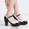 Round Toe Cute Bowknot Chunky Heels Lolita Vintage Mary Janes Platforms Pumps - Black Patent