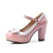 Round Toe Cute Bowknot Chunky Heels Lolita Vintage Mary Janes Platforms Pumps - Pink Patent