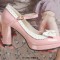 Round Toe Cute Bowknot Chunky Heels Lolita Vintage Mary Janes Platforms Pumps - Pink Patent