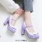 Round Toe Cute Bowknot Chunky Heels Lolita Vintage Mary Janes Platforms Pumps - Purple Patent