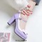 Round Toe Cute Bowknot Chunky Heels Lolita Vintage Mary Janes Platforms Pumps - Purple Patent
