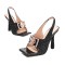 Square Open Toe Glitters Sequin Shiny Slingback Thin Dot Heels Sandals - Black
