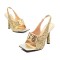 Square Open Toe Glitters Sequin Shiny Slingback Thin Dot Heels Sandals - Gold
