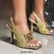 Square Open Toe Glitters Sequin Shiny Slingback Thin Dot Heels Sandals - Gold
