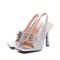 Square Open Toe Glitters Sequin Shiny Slingback Thin Dot Heels Sandals - Silver
