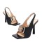 Square Open Toe Glitters Sequin Shiny Slingback Thin Dot Heels Sandals - Black
