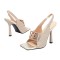 Square Open Toe Glitters Sequin Shiny Slingback Thin Dot Heels Sandals - Gold
