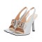 Square Open Toe Glitters Sequin Shiny Slingback Thin Dot Heels Sandals - Silver
