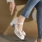 Round Toe Chunky Heels Butterfly Knot Lolita French Maid Costumes Mary Janes Patent Pumps - Beige