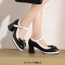 Round Toe Chunky Heels Butterfly Knot Lolita French Maid Costumes Mary Janes Patent Pumps - Black