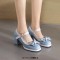 Round Toe Chunky Heels Butterfly Knot Lolita French Maid Costumes Mary Janes Patent Pumps - Blue