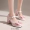 Round Toe Chunky Heels Butterfly Knot Lolita French Maid Costumes Mary Janes Patent Pumps - Pink