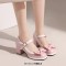 Round Toe Chunky Heels Butterfly Knot Lolita French Maid Costumes Mary Janes Patent Pumps - Pink
