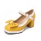 Round Toe Chunky Heels Butterfly Knot Lolita French Maid Costumes Mary Janes Patent Pumps - Yellow