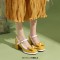 Round Toe Chunky Heels Butterfly Knot Lolita French Maid Costumes Mary Janes Patent Pumps - Yellow