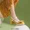 Round Toe Chunky Heels Butterfly Knot Lolita French Maid Costumes Mary Janes Patent Pumps - Yellow