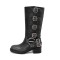 Round Toe Belt Buckles Retro Style Motorcycle Punk Four Season Boots - Black