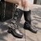 Round Toe Belt Buckles Retro Style Motorcycle Punk Four Season Boots - Black