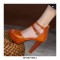 Peep Toe Chunky Heels Ankle Buckle Tstraps Platforms Gladiator Pumps - Orange
