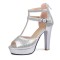Peep Toe Chunky Heels Ankle Buckle Tstraps Platforms Gladiator Pumps - Silver