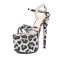Peep Toe Leopard Print Elegant Stiletto Heels Platforms Ankle Buckle Straps Sandals - Black Patent