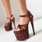 Peep Toe Leopard Print Elegant Stiletto Heels Platforms Ankle Buckle Straps Sandals - Red Patent