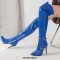 Pointed Toe Stiletto Heels Over the Knee Belt Buckle Straps Autumn Winter Stylish Boots - Blue