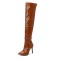 Pointed Toe Stiletto Heels Over the Knee Belt Buckle Straps Autumn Winter Stylish Boots - Brown