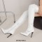 Pointed Toe Stiletto Heels Over the Knee Belt Buckle Straps Autumn Winter Stylish Boots - White