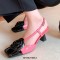 Square Toe Sweet Rose Slingback Kitten Heels Pumps - Pink