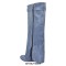 Pointed Toe Knee High Shark Lock Side Zipper Pants Wedges Boots - Blue
