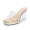 Peep Toe Transparent Chunky Heels Slippers Sandals - Gold