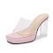 Peep Toe Transparent Chunky Heels Slippers Sandals - Pink