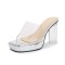 Peep Toe Transparent Chunky Heels Slippers Sandals - Silver