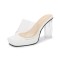 Peep Toe Transparent Chunky Heels Slippers Sandals - White