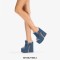 Peep Toe Chunky Heels Denim Fabric Platforms Mules Slippers Sandals - Blue