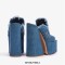 Peep Toe Chunky Heels Denim Fabric Platforms Mules Slippers Sandals - Blue
