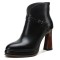Pointed Toe Chunky Heels Ankle High Decorated Buckle Straps Leather Booties - Black