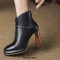 Pointed Toe Chunky Heels Ankle High Decorated Buckle Straps Leather Booties - Black