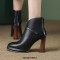 Pointed Toe Chunky Heels Ankle High Decorated Buckle Straps Leather Booties - Black