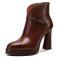 Pointed Toe Chunky Heels Ankle High Decorated Buckle Straps Leather Booties - Brown