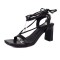Peep Toe Chunky Block Heels Elegant Gladiator Straps Sandals - Black Faux Leather