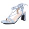 Peep Toe Chunky Block Heels Elegant Gladiator Straps Sandals - SkyBlue Faux Leather