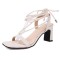 Peep Toe Chunky Block Heels Elegant Gladiator Straps Sandals - White Faux Leather