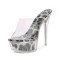 Peep Toe Transparent Leopard Print Stiletto Heels Platforms Sandals - White