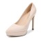 Pointed Toe Stiletto Heels Platforms Patent Pumps - Apricot
