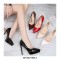 Pointed Toe Stiletto Heels Platforms Patent Pumps - Apricot