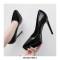 Pointed Toe Stiletto Heels Platforms Patent Pumps - Black